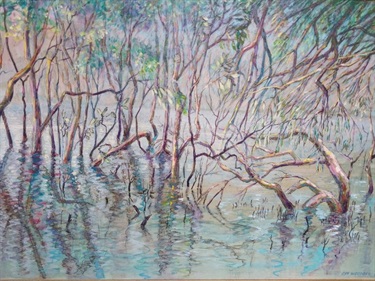 Lyn Woodger Grant, Mangrove Reflections - Roseville Chase, Oil on wood panel
