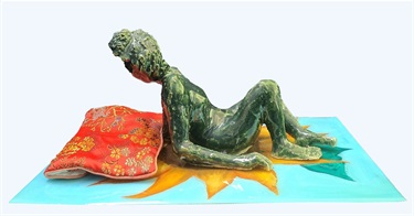 Brett Paskin, Picnic Sculpture - glazed ceramic, base - acrylic paint and resin on cardboard