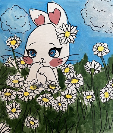 Jocelyn (梁钰林) for my grandmother, because she was born in the year of the rabbit and I'd like to give this artwork to her as a birthday present this year