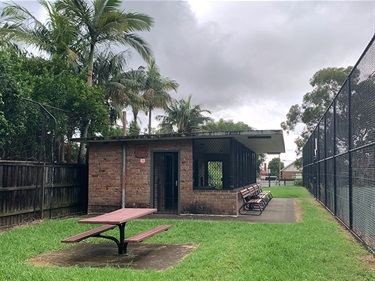 Queen Elizabeth Reserve tennis shelter and seating