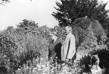 Mr & Mrs Wyatt in their garden, St Ives 1951
