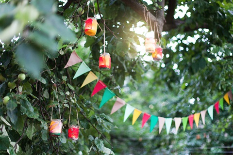Paper bunting and lanterns