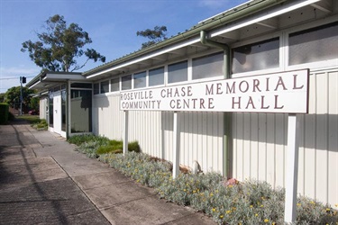 Roseville Chase Memorial Community Centre Hall sign