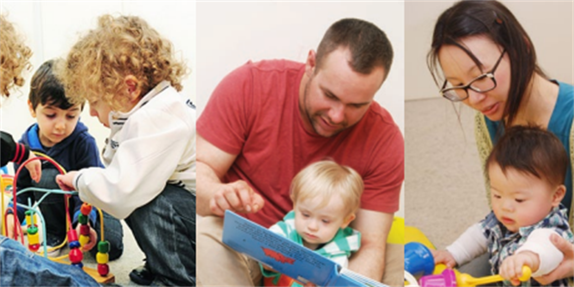parents with children playing