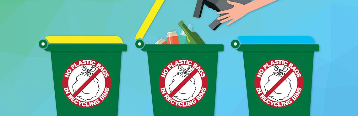 No plastic bags in recycling bins graphics